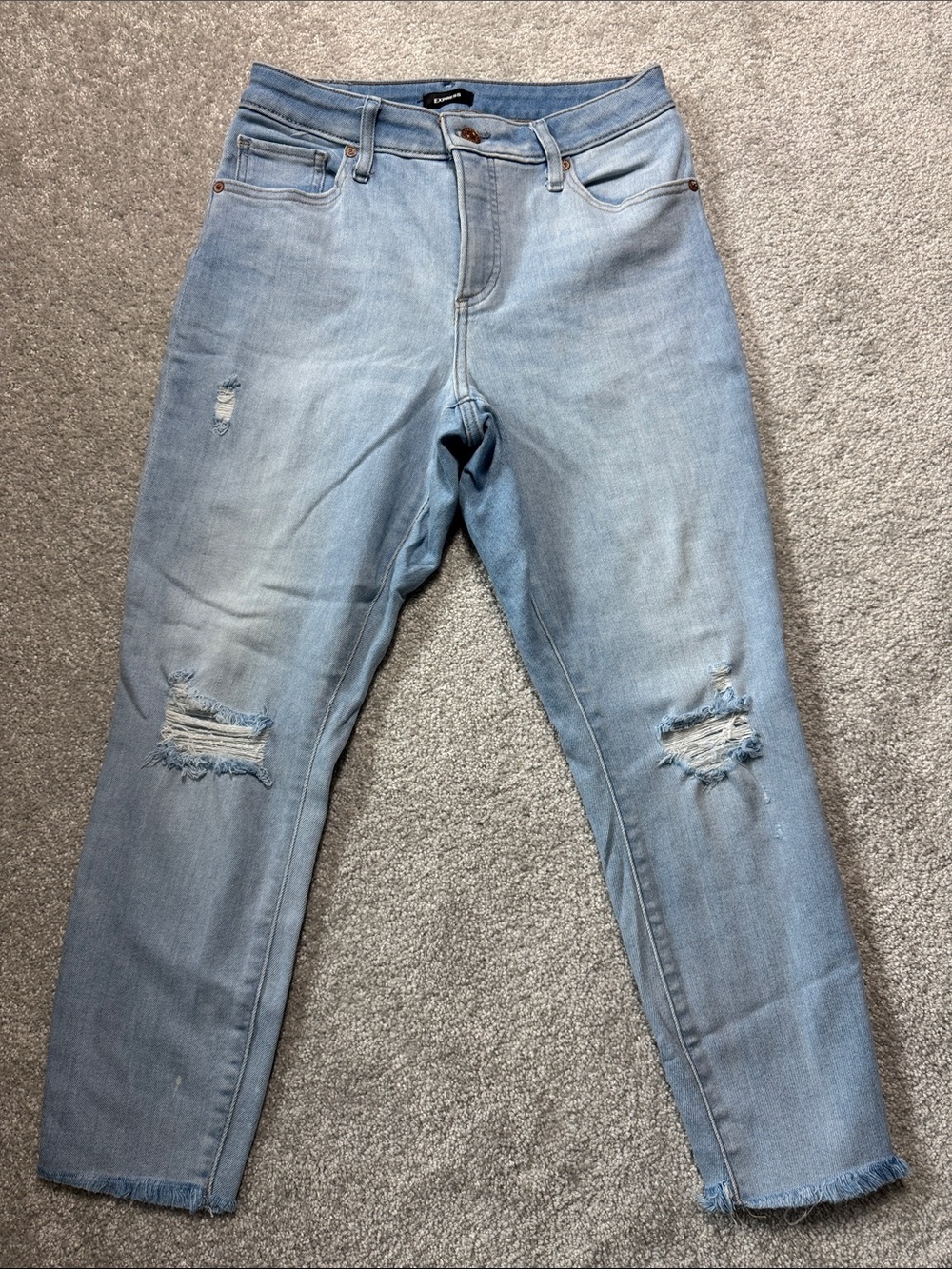 EXPRESS CURVY SKINNY JEANS WOMEN'S SIZE 10 / S FRAYED HEM STRETCHY DENIM